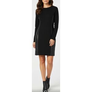 Susan Monaco womens small sweater dress lamb leather fine wool patchwork black